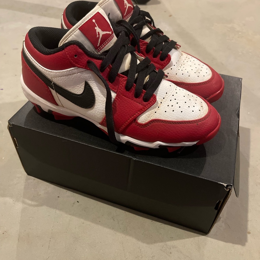 Jordan 1 Low Youth Cleats Red and White